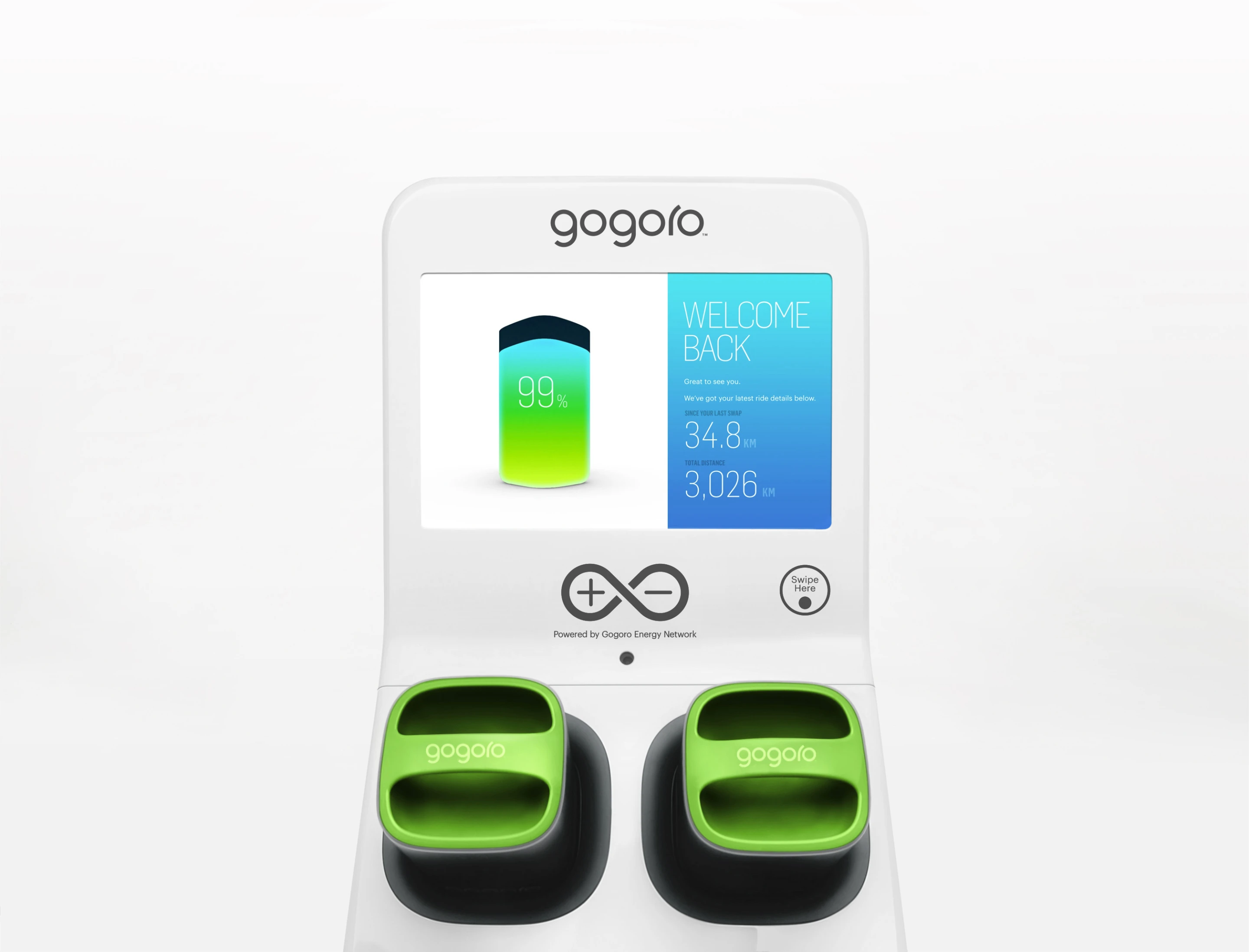 Each battery swap should allow 100 km (60 mi) of travel at an average speed of 40 km/h (25 mph)