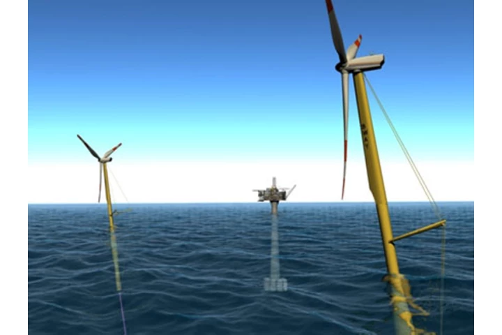 The Sway wind turbines bob in the water like partially filled bottles