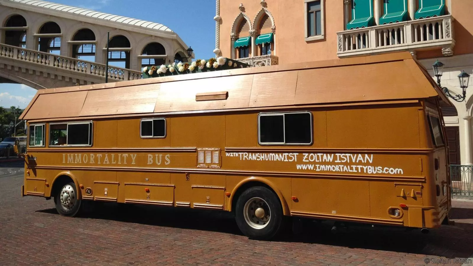 As part of his 2016 Presidential campaign Zoltan Istvan traveled through the United States in a bus shaped like a coffin