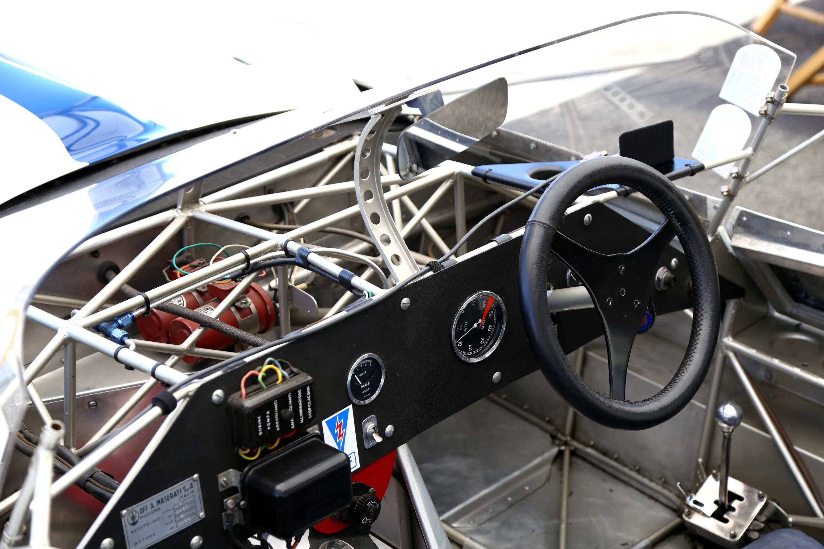This photo shows the tubular network that gave the Maserati Birdcage its lightweight advantage on track (Photo: Angus MacKenzie/Gizmag.com)