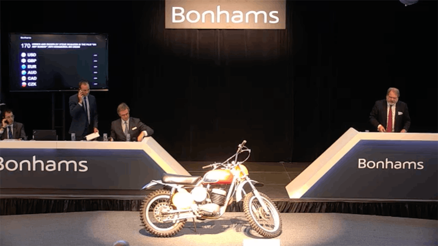 Bonhams seems to have an affinity with Steve McQueen, having sold many of his automotive treasures at auction. Many of them are detailed in our feature article Steve McQueen's 'On Any Sunday' Husqvarna: How a bike that sold for $1500 in 2008 sold for $230,000 in 2018.