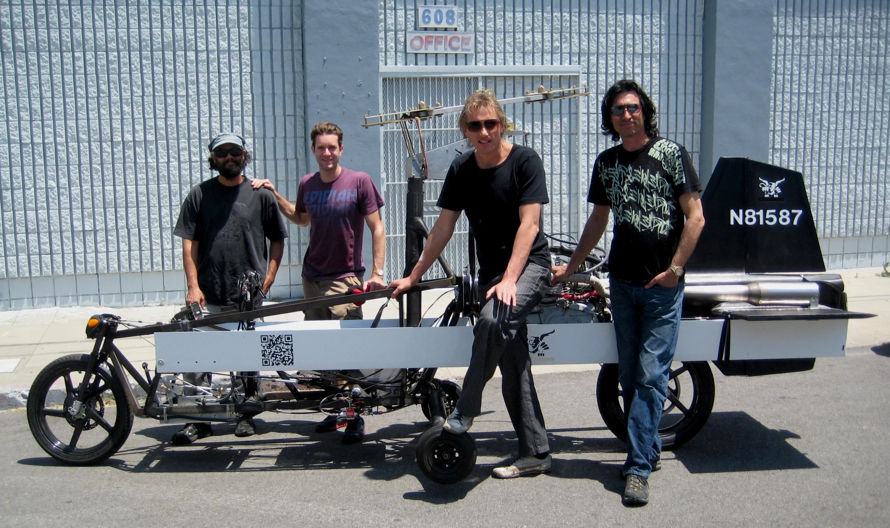 Dezso Molnar and friends with the GT flying motorcycle