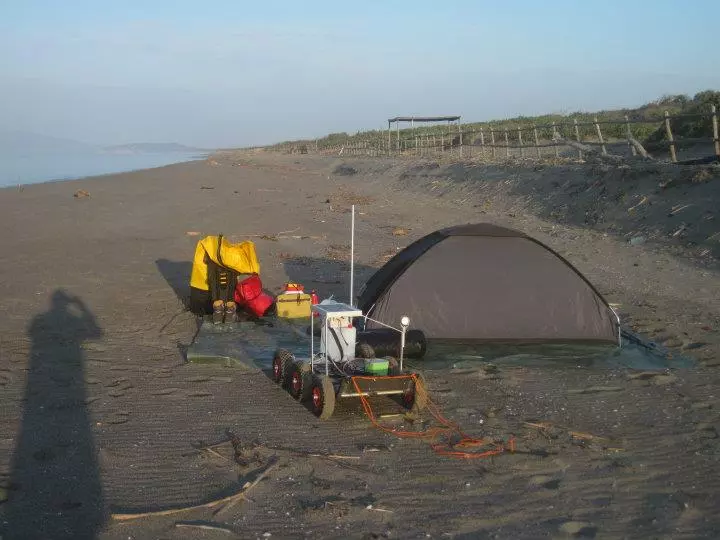 The original Armadillo was a six-wheeled gear cart with solar panel