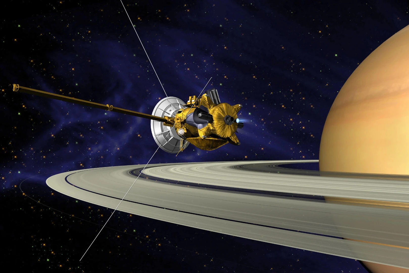 Artist's concept of Cassini orbiting Saturn