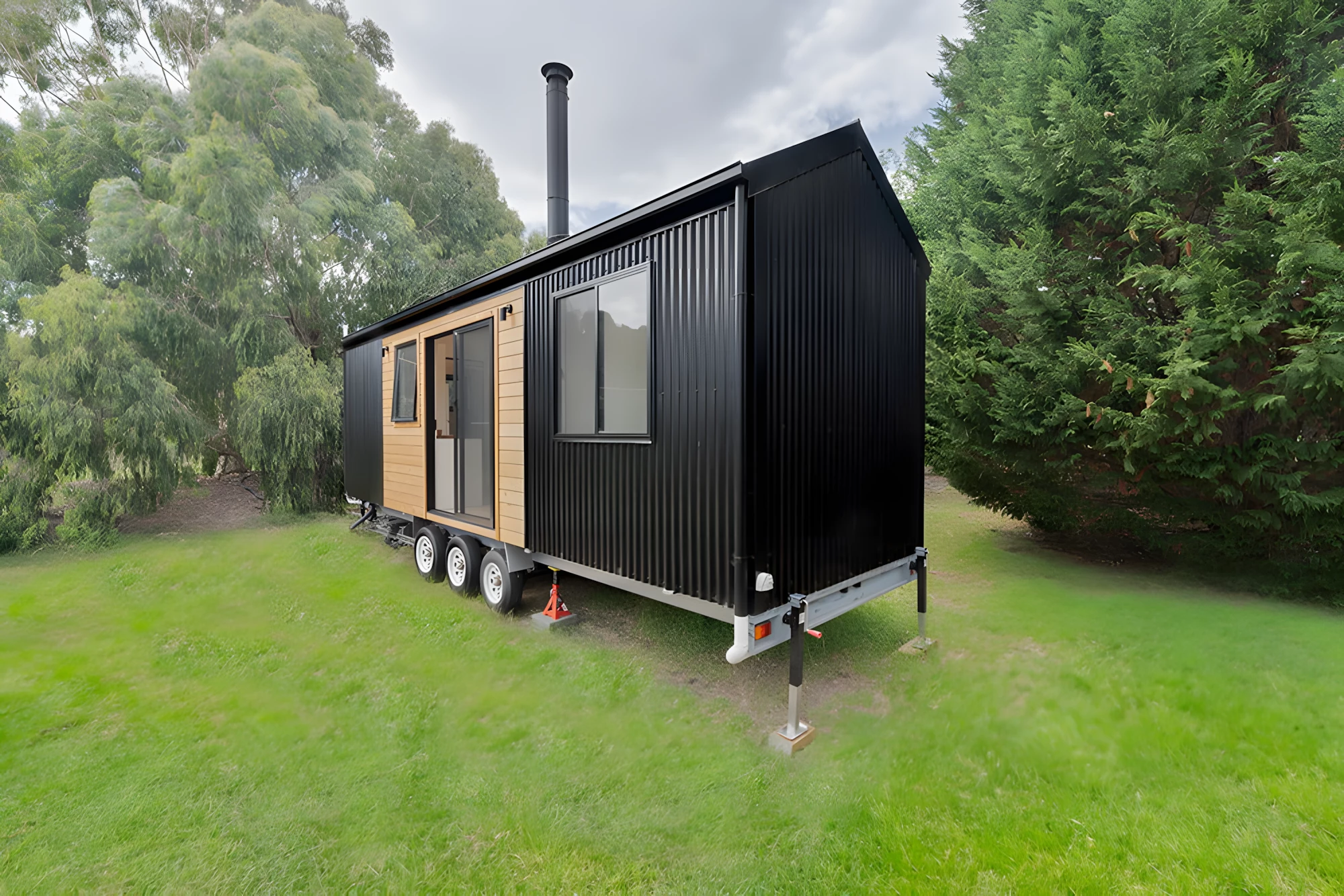 The Casuarina gets power from an RV-style hookup as standard but can be upgraded to run off-the-grid