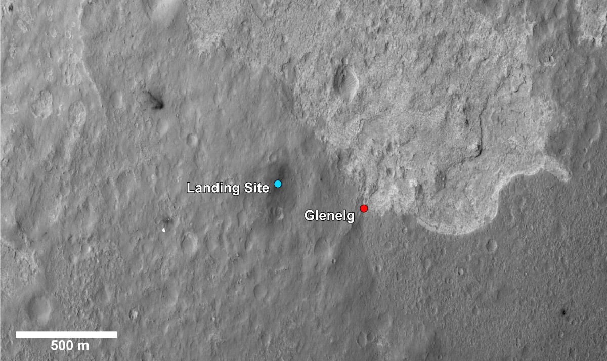 Curiosity landing site and Gelnelg (Photo: NASA/JPL-Caltech/LANL/CNES/IRAP)