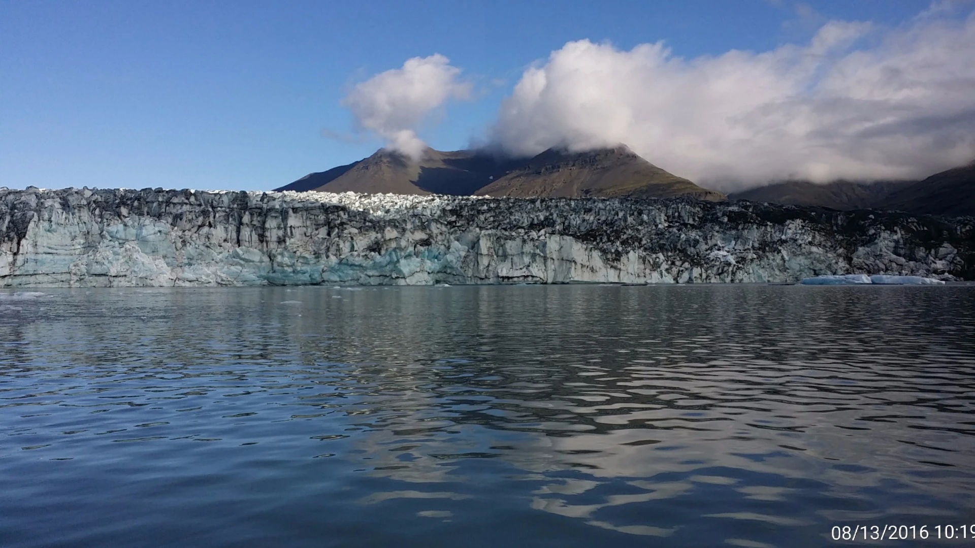 About 11 percent of Iceland is covered in glaciers with a full eight percent coming from the Vatnajökull glacier in the southeast of the country. With an area of 8,300 sq km (3205 sq mi), it has the same mass as all of the glaciers on mainland Europe put together. This shot was taken at the Jökulsárlón glacial lagoon, a spot where the massive glacier has an outlet, or an area where the giant ice lake flows outwards. This wall is the site of regular calving, where chunks of ice drop into the lagoon to become icebergs.