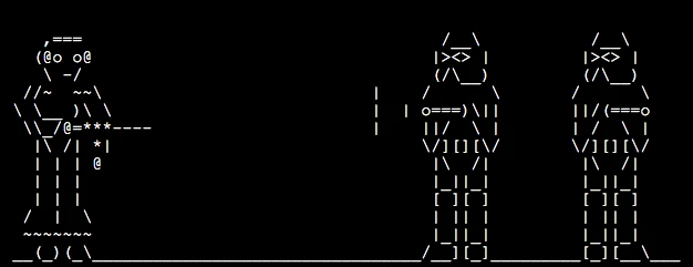 A scene from Star Wars ASCII-mation, an ASCII animated recreation of the original Star Wars film