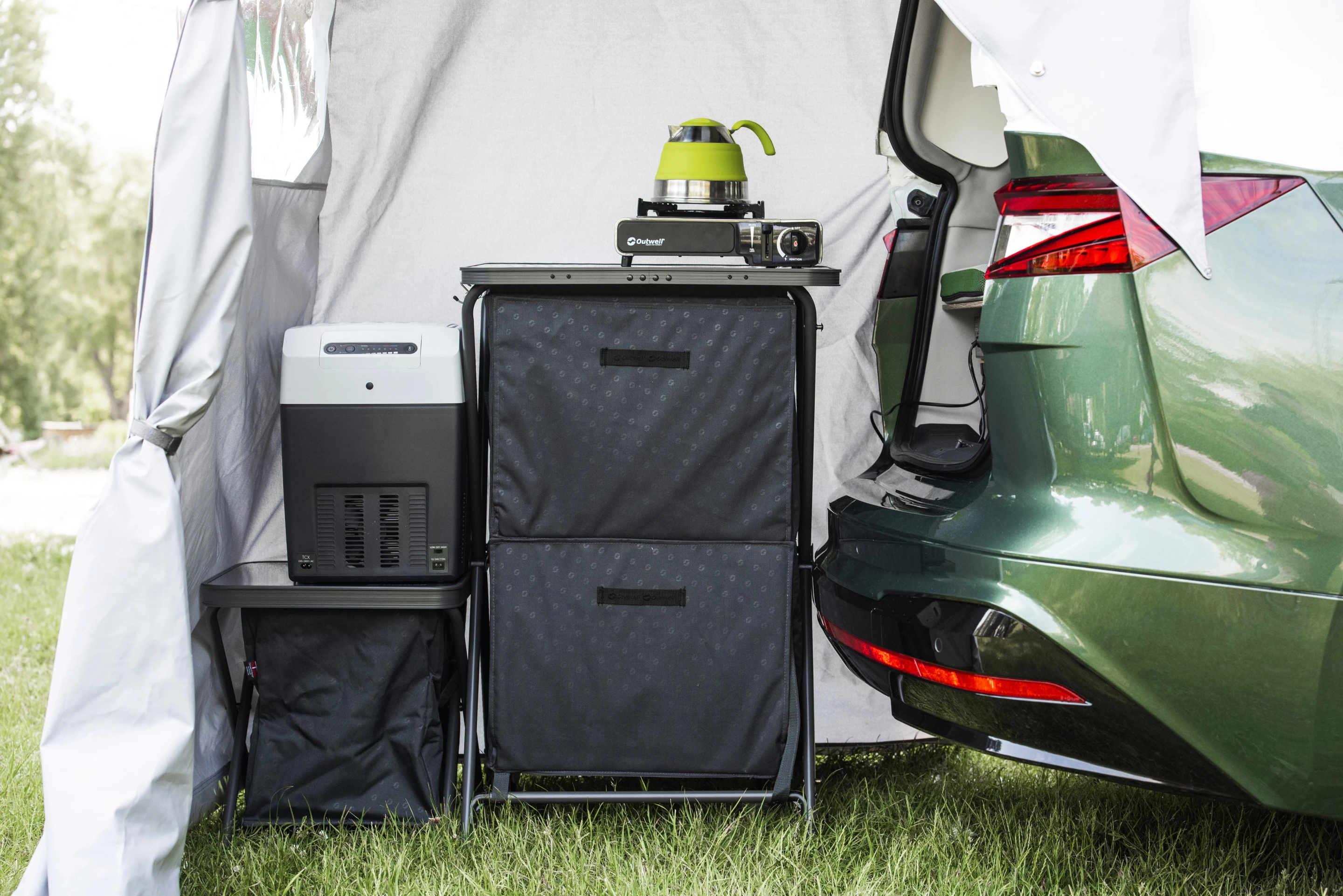 The outdoor kitchen is quite simple but ready to cook