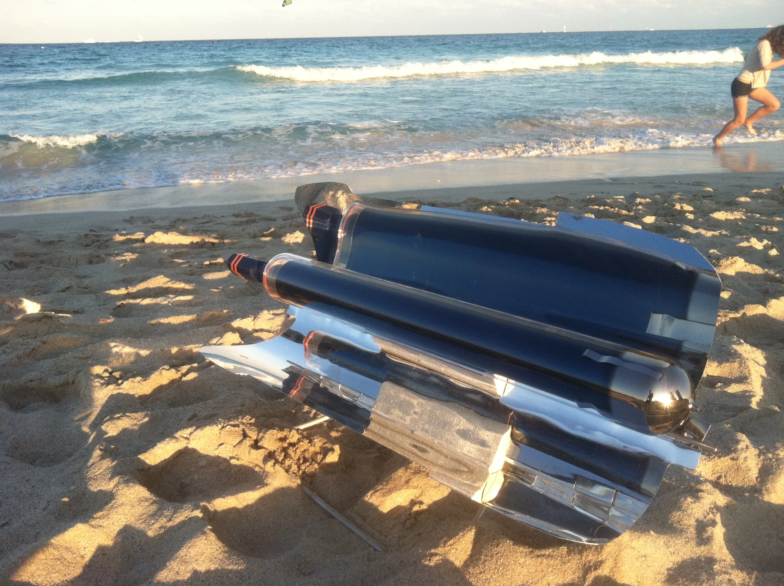 Once it's been unfolded and aligned with the sun, the mirrors are designed to concentrate light on the center tube for hours as the sun moves across the sky