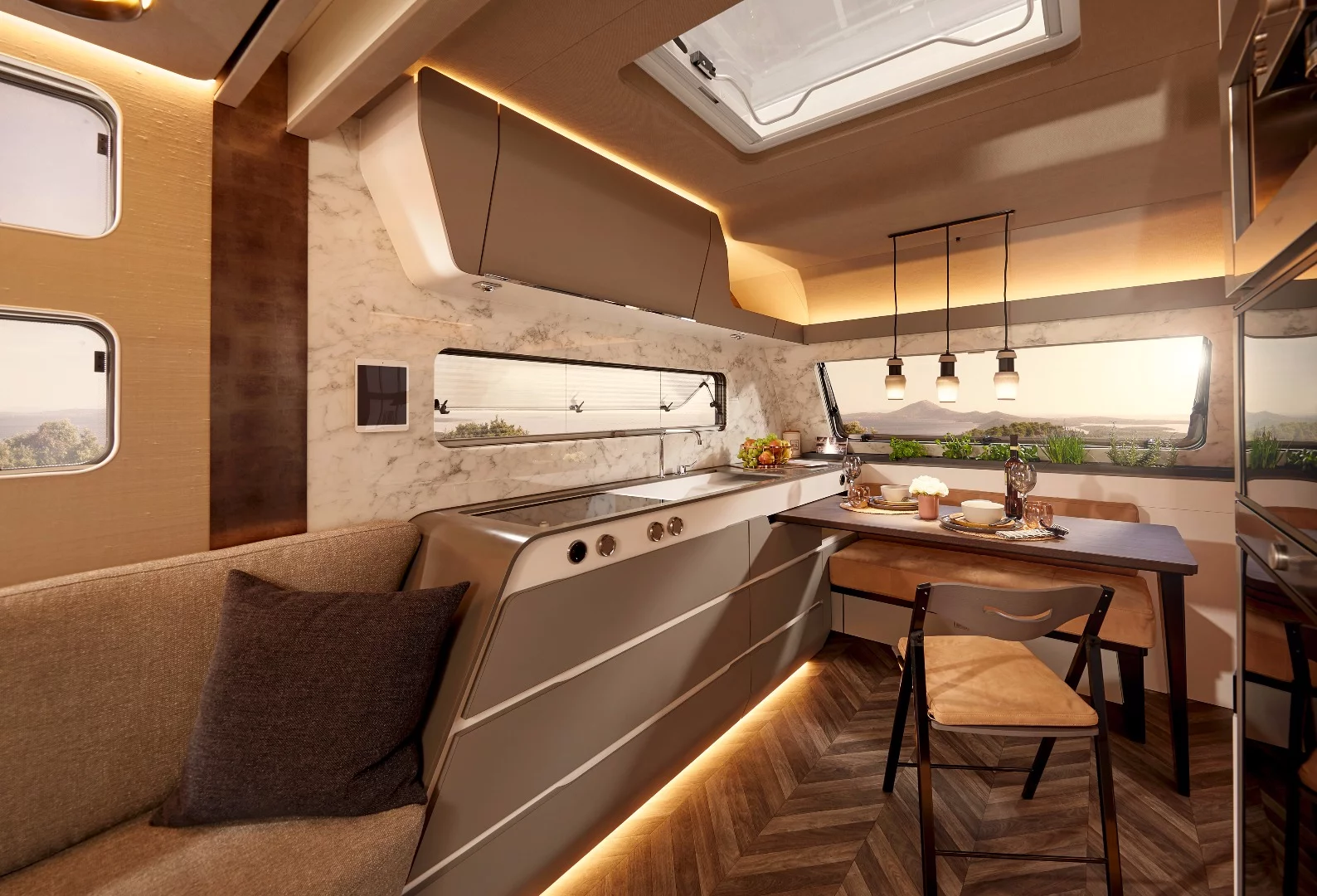 A look at the Harmony 3's dining area and kitchen