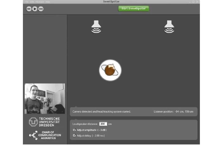 SweetSpotter software adjusts the audio signals in the room so that you get full stereo sound no matter what your position