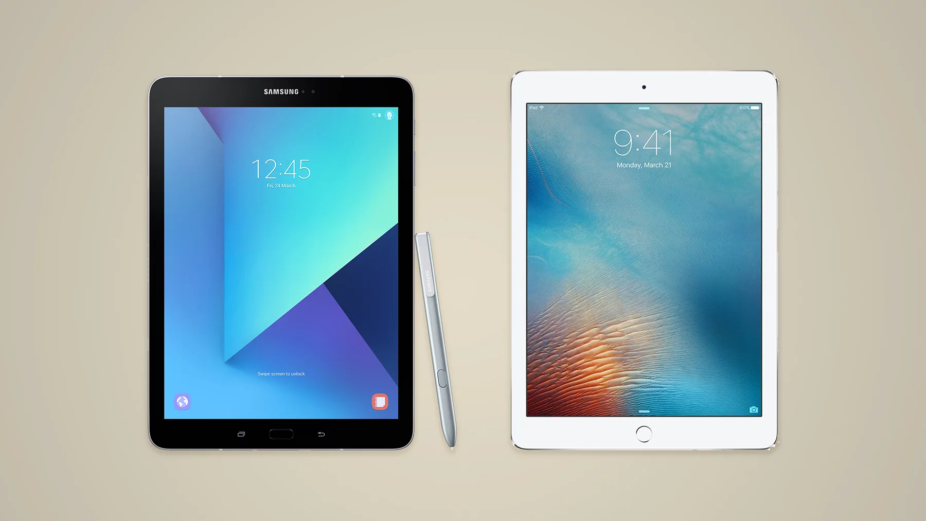 Two very similar tablets: Samsung Galaxy Tab S3 and the 9.7-inch iPad Pro