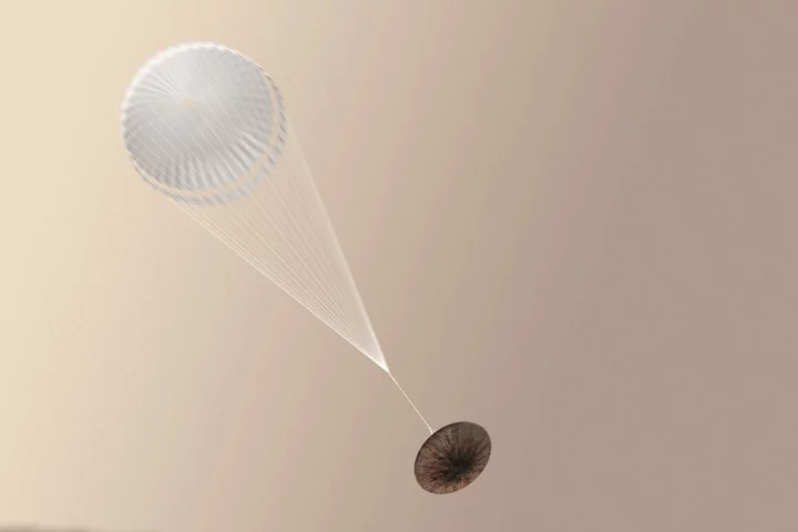 Schiaparelli with parachute deployed