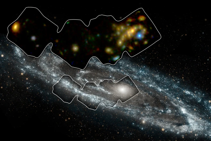 Image of the Andromeda galaxy, highlighting the relative position of the 40 newly-discovered X-ray binaries