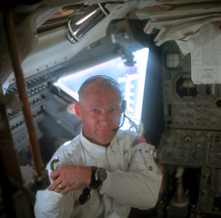 Buzz Aldrin inside the Lunar Module