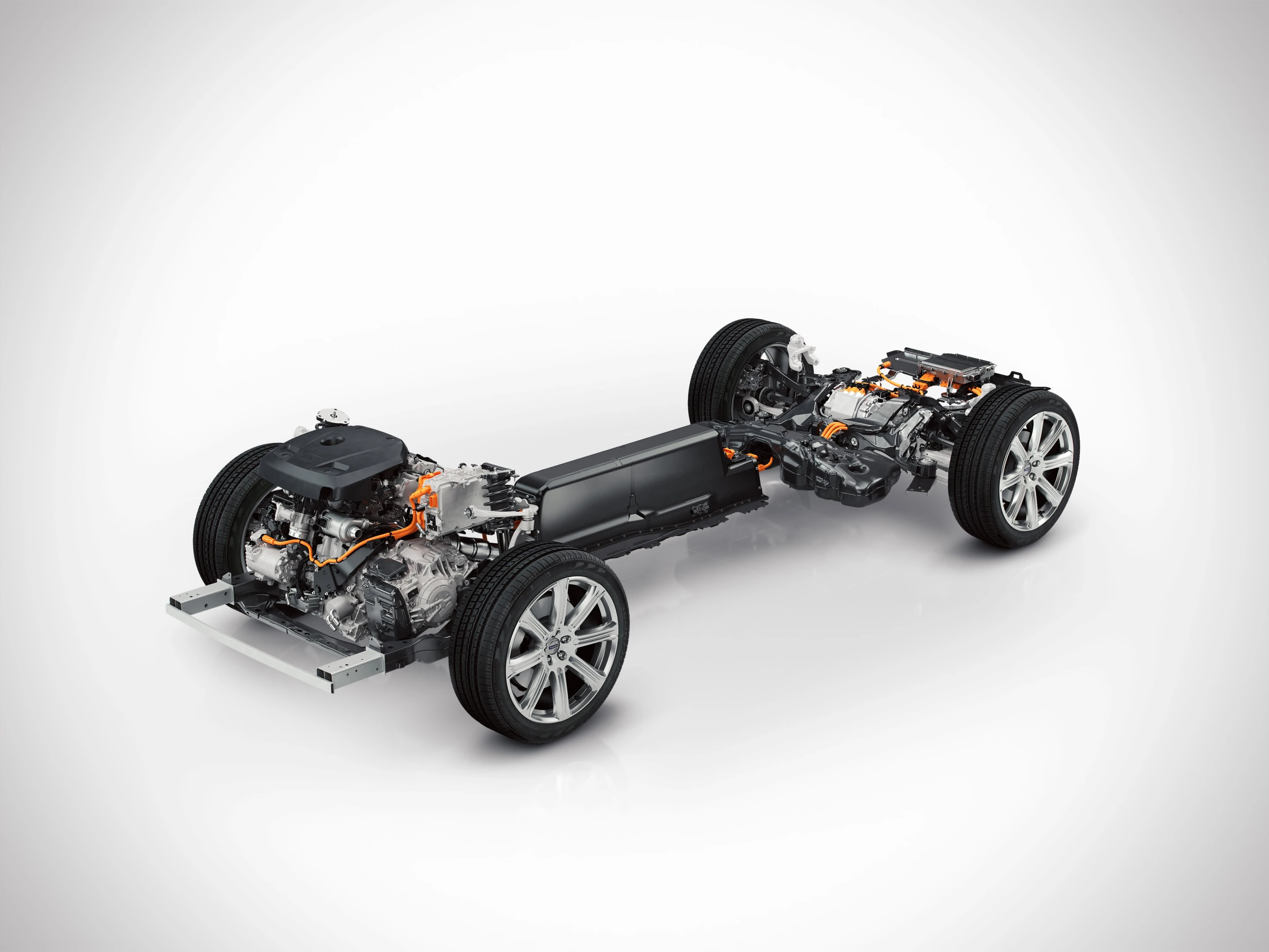 The XC90 T8's battery is mounted on the spine of the car
