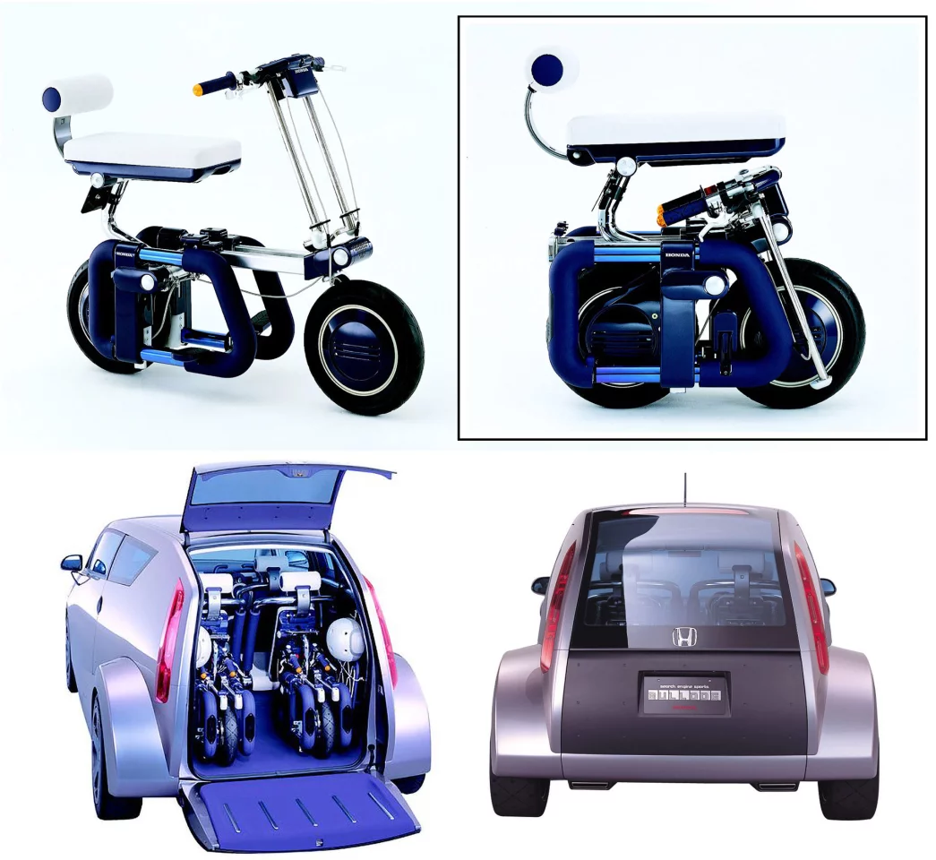 This was another Honda concept shown at the Tokyo Motor Show. The Bulldog carried two fold-up electric motorcycles behind the rear seats and the tailgate became the ramp to roll them out. As you can see, it would be hard to get a motorcycle to fold any smaller. These and many more electric concepts were covered in this extensive article from 2012.