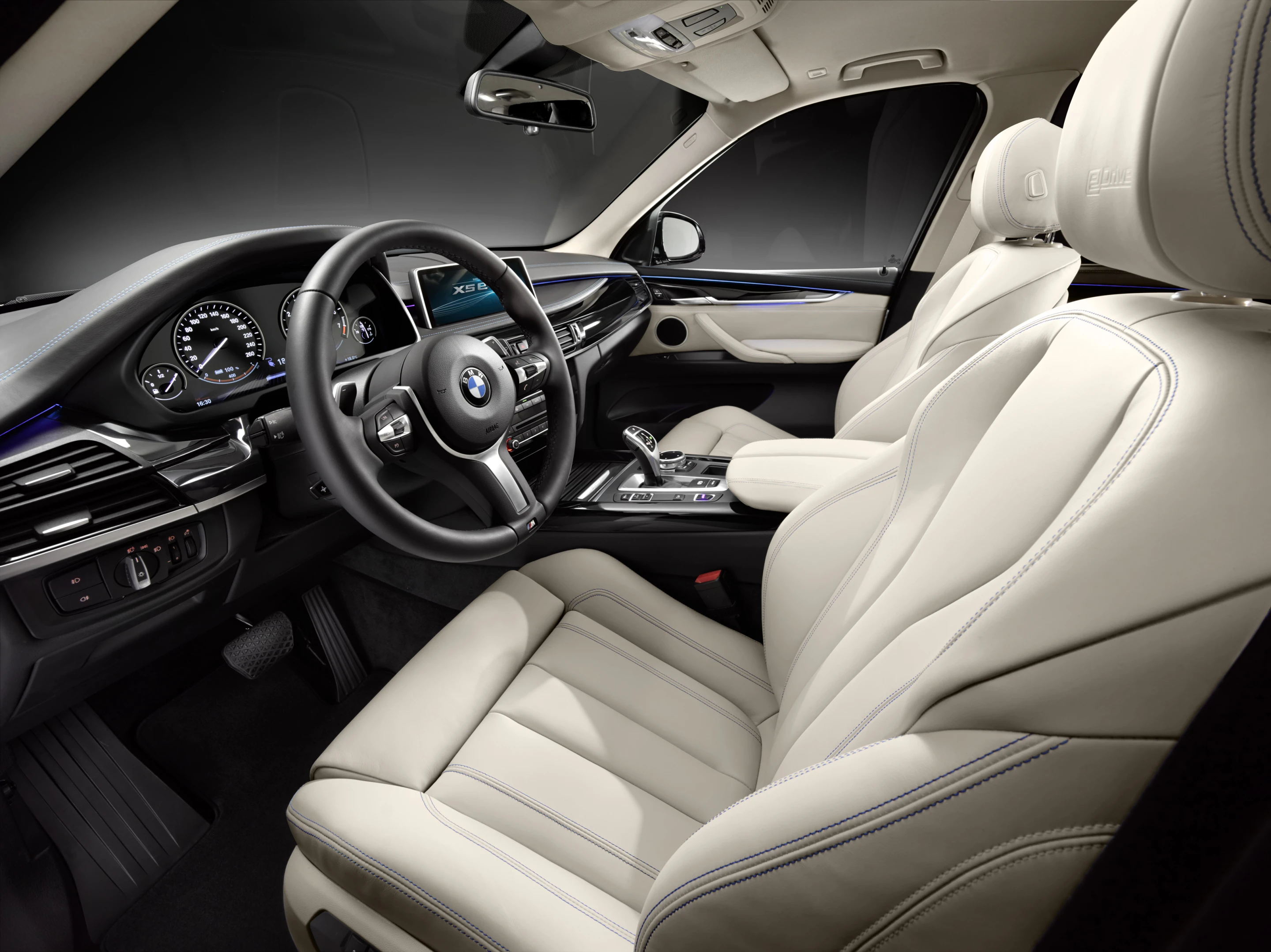 Blue stitching gives the Concept X5 eDrive's leather interior a distinct look