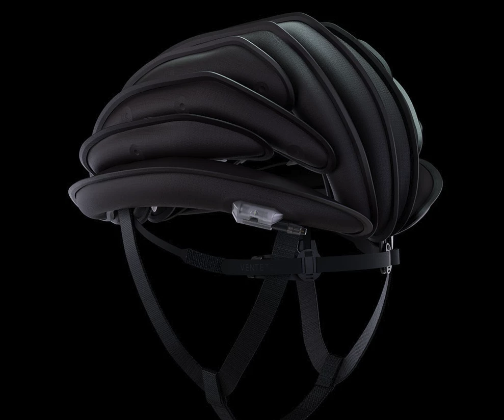 The Ventete wears like a full helmet but packs down small enough to slide in a bag or desk drawer