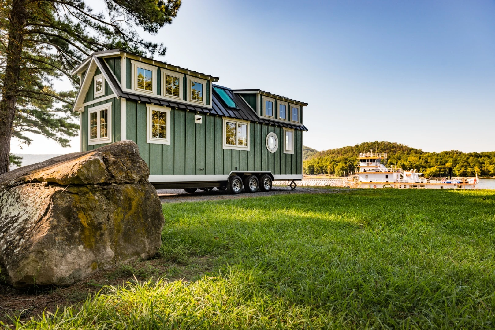 The Ridgewood is clad in green LP SmartSide siding
