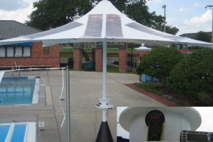 The Powerbrella does the work of two: it provides shade and solar-generated power