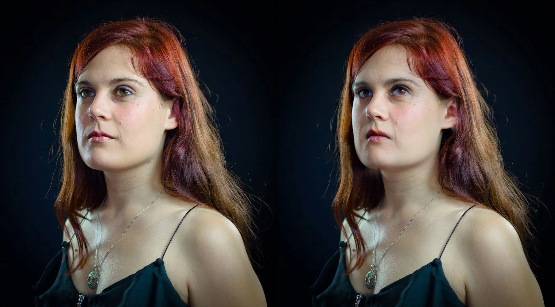 Left: Original image. Right: added anger and changed where she's looking