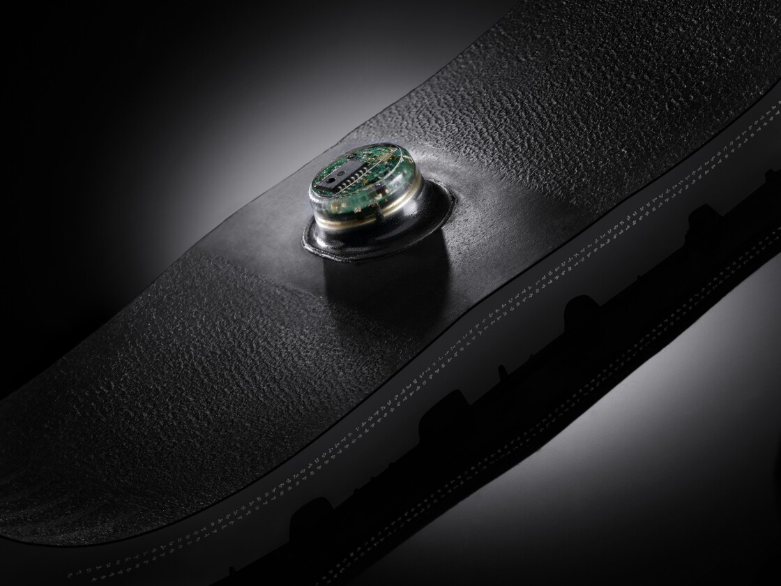 Continental's Tire Pressure Monitoring System is glued to the inner surface of the tire tread