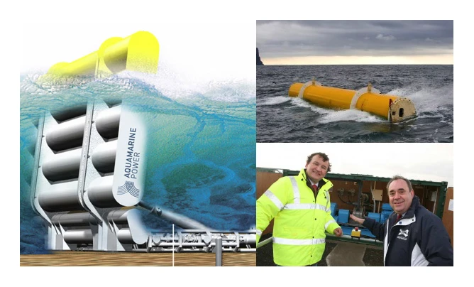 The Oyster wave energy device was launched this week by Scotland's First Minister Alex Salmond MP, MSP, pictured here with Aquamarine Power CEO Martin McAdam