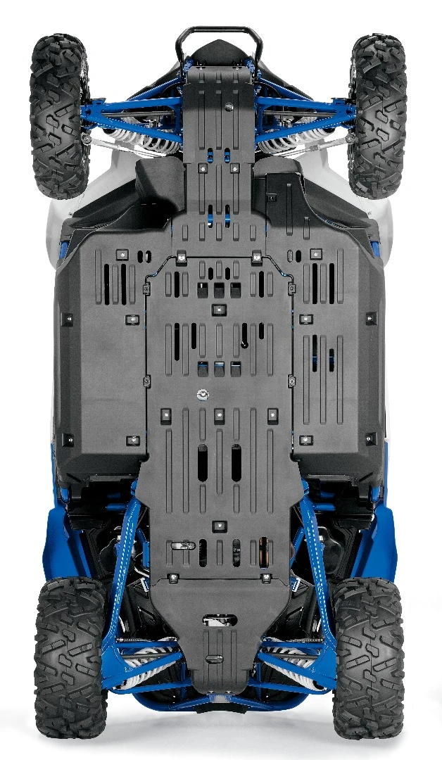 The removable 3-piece composite underbody protection system is made 4 mm (0.15 in) thick thermoplastic olefin. The rear section is thicker at 6 mm (0.24 in)