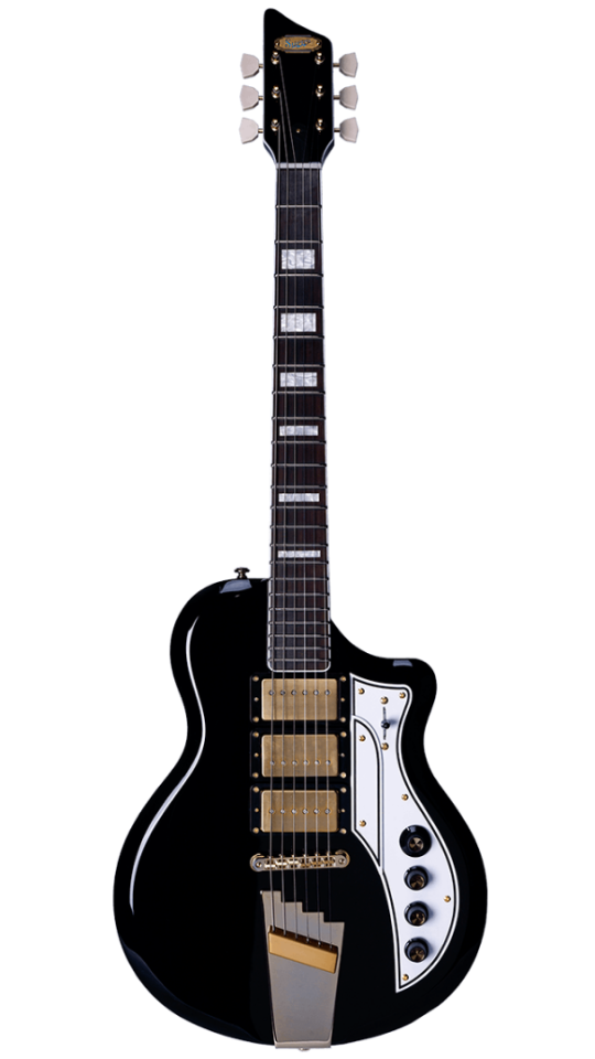 New features of the 2019 Tri Tone include a set-neck construction, 22 frets, tone-o-matic bridge and improved upper fret access