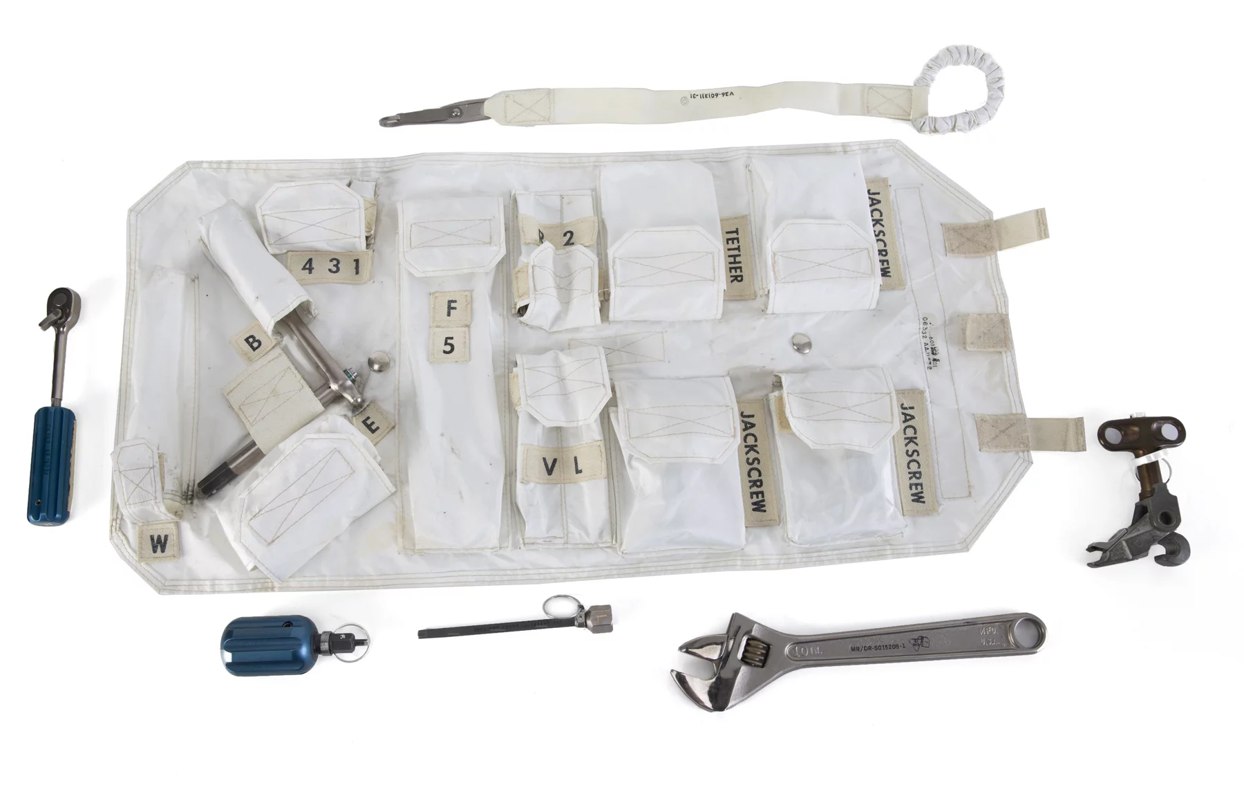 $102,400 | NASA Apollo 17 Tool-kit | Estimate: $20,000-$30,000 | Julien's Auctions | 18 July 2020 | The original in-flight toolkit flown into space on the Apollo 17 command module, America in 1972, the last time humans landed on the Moon and the last flight of the Apollo Space Program. Most of the 16 number-engraved tools have been fitted with Velcro tabs to secure them in the zero-gravity environment. Included is the original Beta cloth case, the parts removal tag (dated January 11, 1973) with matching serial numbers and official NASA stamps, and extensive paperwork documenting the testing of individual tools and the status of each tool having been flown on Apollo 17 for 304 hours, 44 minutes and 20 seconds. Part number V36-601135-501. Serial number 06362 AAJ1572.