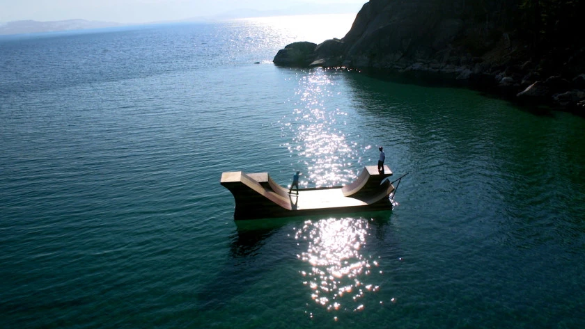 The ramp took four days and 300 man hours to complete before it was lowered into Lake Tahoe, CA