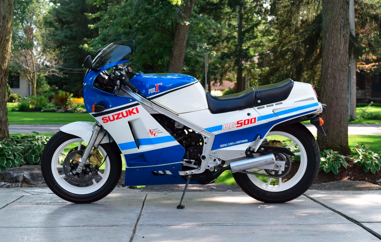 An excellent price ($18,700) considering this bike is a two-stroke, and particularly considering it is an RG400, not one of the genuine RG500 road bikes. Suzuki's RG500 racing bikes first won World 500cc Championships in the hands of Barry Sheene in 1976 and 1977 but when they became available as production racers, they were the privateer's bike of choice for a decade, winning seven consecutive Constructors' championships in the 500cc class. The RG500 was built in limited numbers, with an RG400 produced for those markets where there was a tax break for bikes under 400cc. The RG500 was a better and faster road bike than the Yamaha RZ500 of the same period and quite a bit rarer.