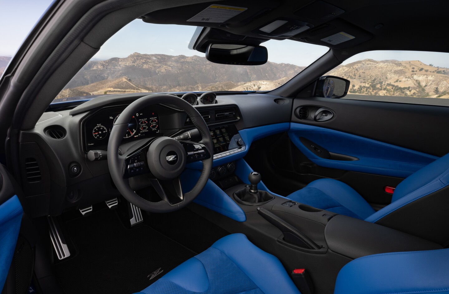 The interior of the 2023 Nissan Z includes three interior accent color choices, including this blue