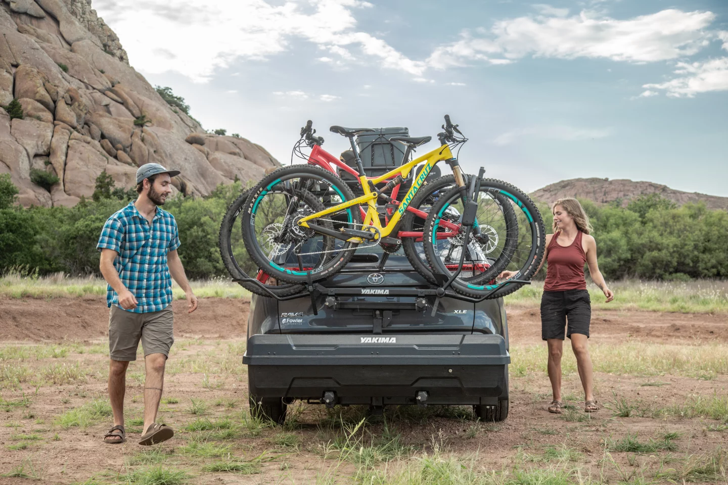 This setup with EXO DoubleUp bike rack, EXO GearLocker cargo box, and the SwingBase and TopShelf structural components costs a cool $1,756
