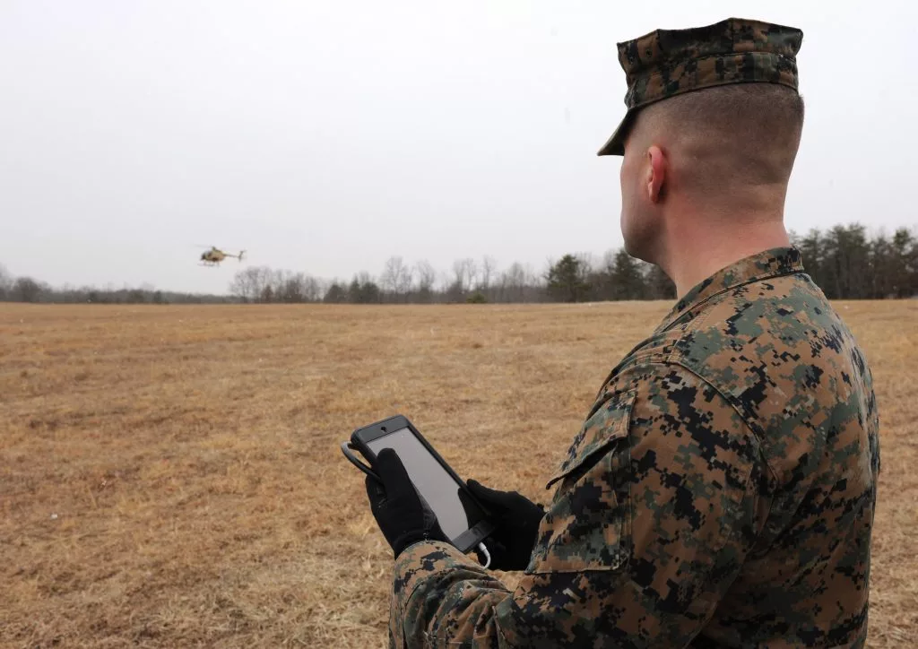 An AACUS-enabled helicopter can be called in using a handheld device