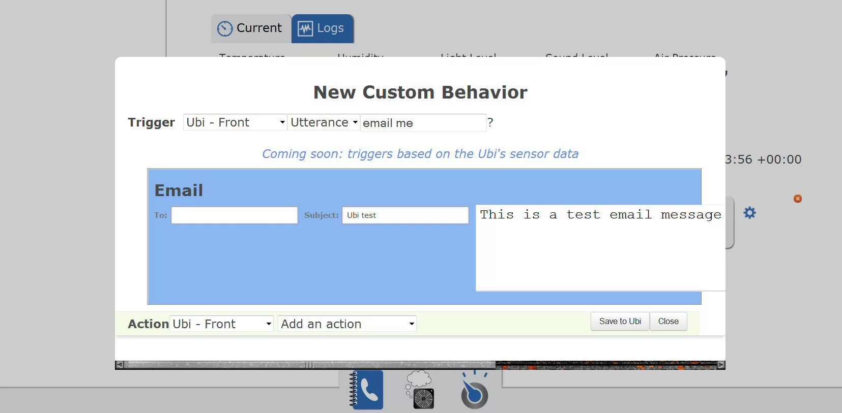 Custom behaviors can be set up, such as sending a stock email when a command is issued