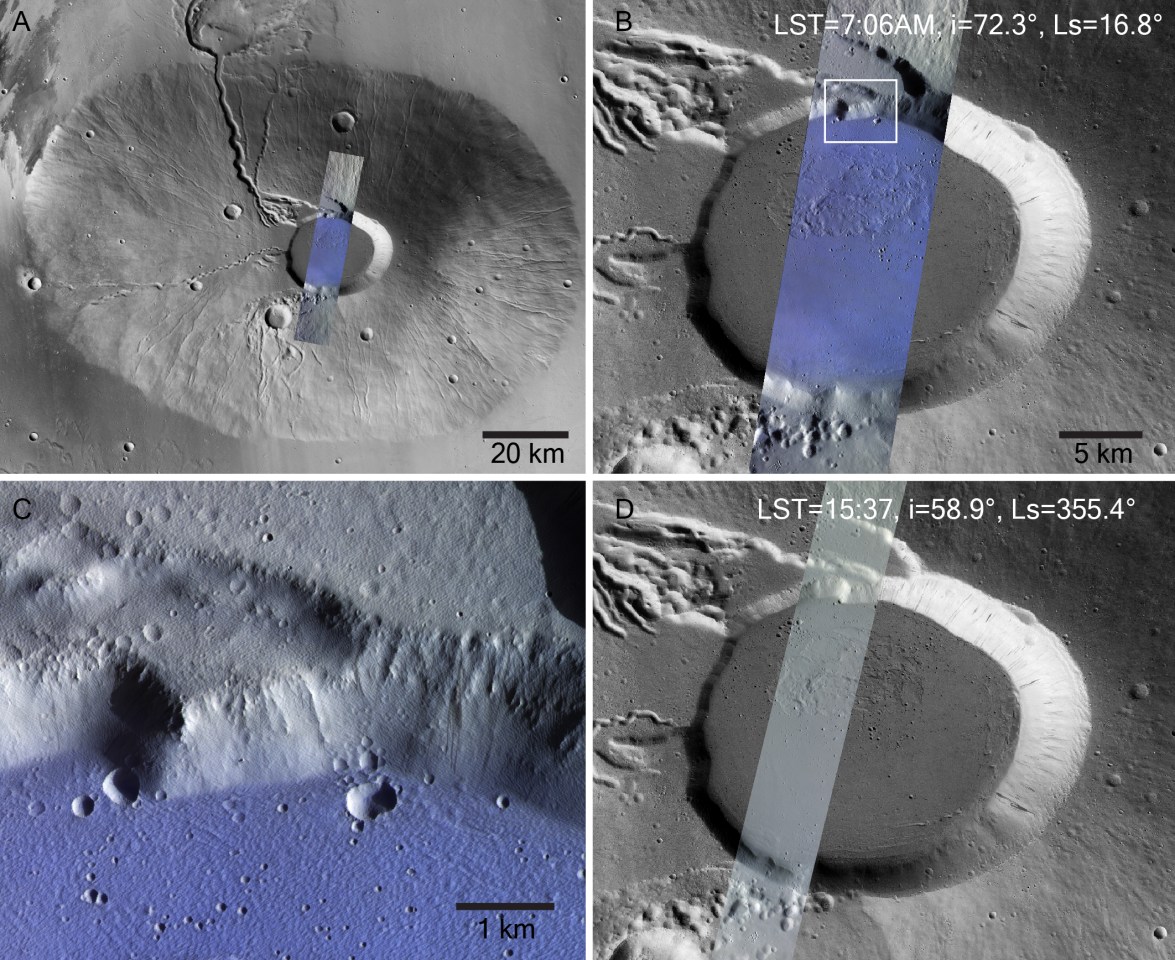 Frost forming on Ceraunius Tholus marked in blue