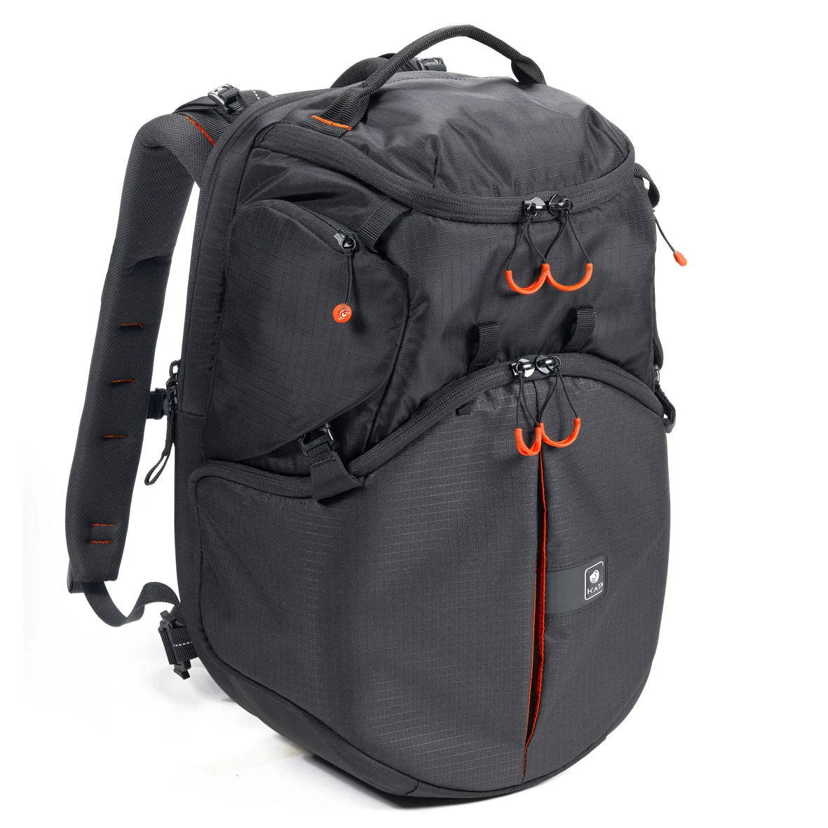 The Kata Revolver-8 backpack stores a DSLR camera and up to five lenses in a rotating internal chamber for quick and easy access
