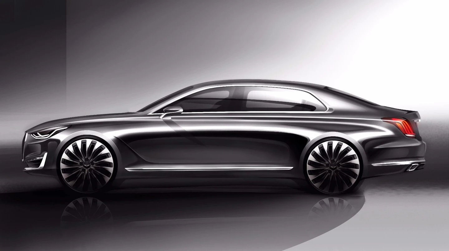 The G90 renderings show a car that borrows heavily from the Vision G Concept Coupe unveiled in August