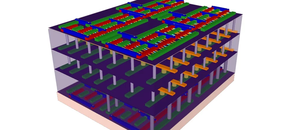 A four-story 3-D chip designed at Stanford could help address the current data processing limitations of today's technology (Image: Stanford University)
