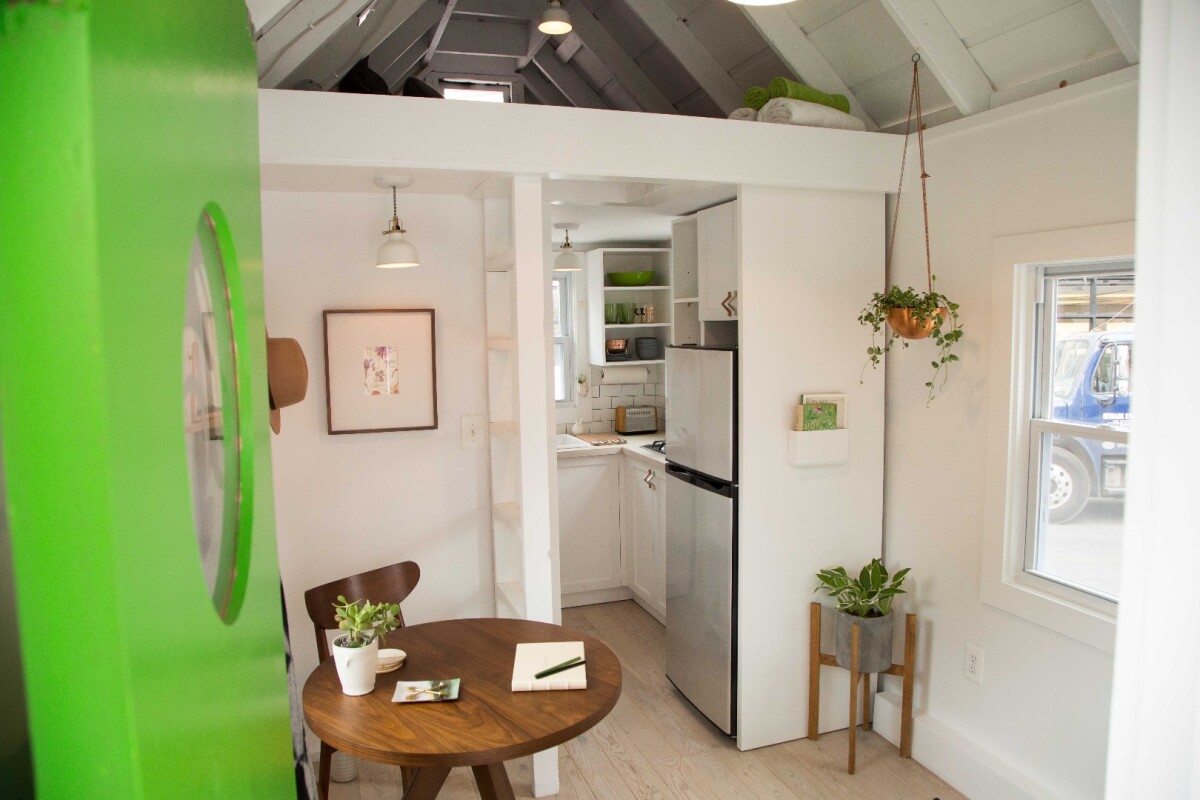 A ladder leads to the sleeping loft