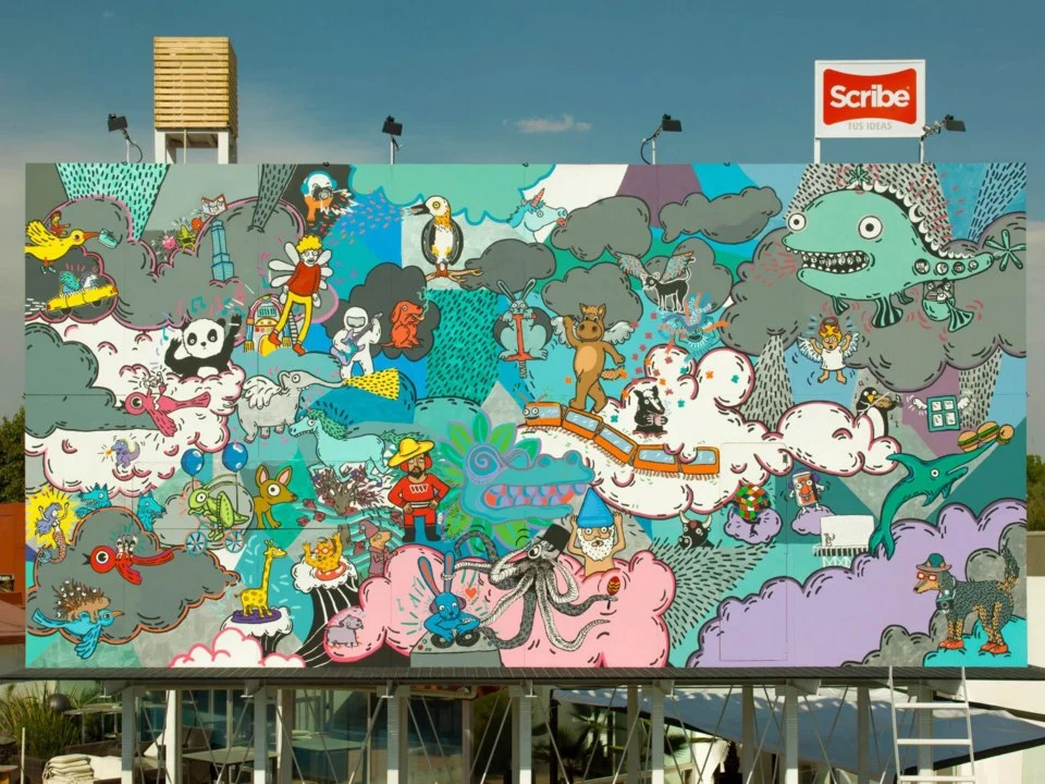 The hand-painted front of the Billboard House