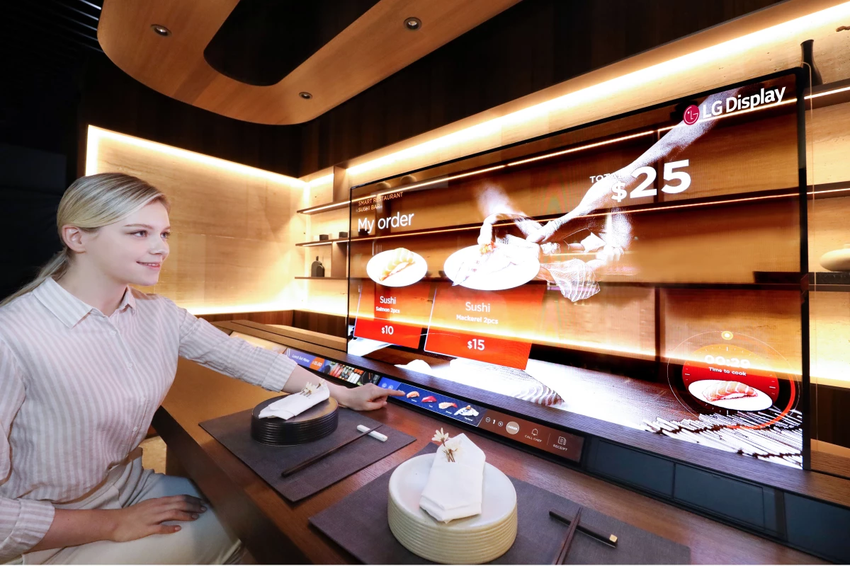 LG suggests that the dining out experience could be enhanced with the use of transparent OLED displays at the serving counter