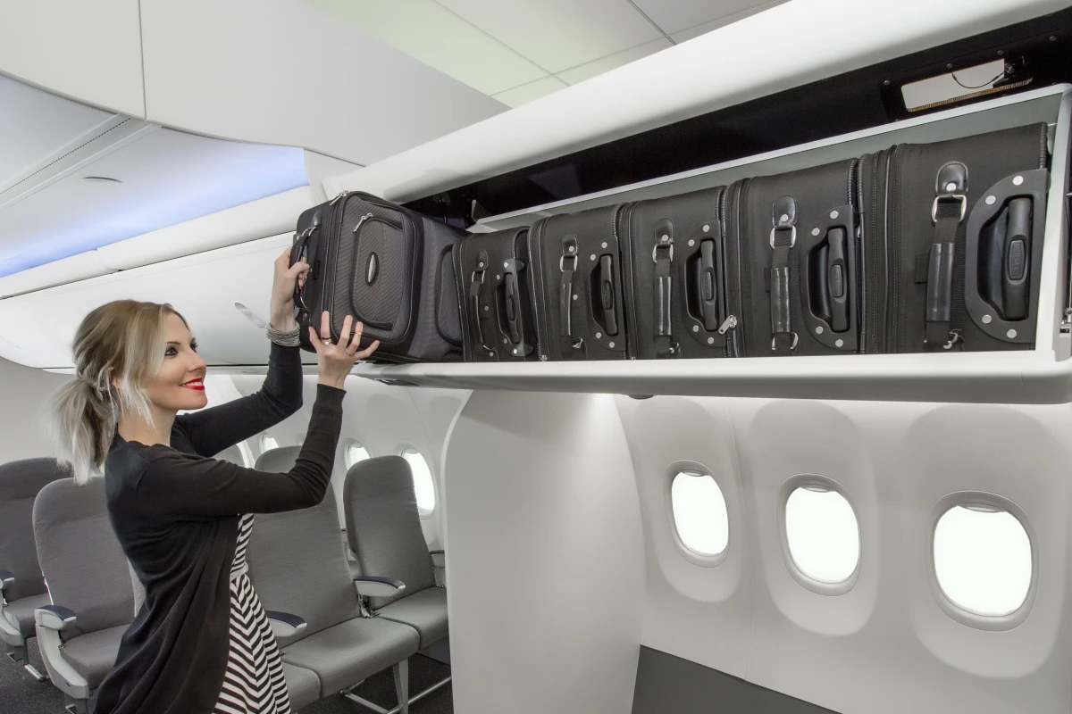 Boeing's Space Bins will stow six bags, two more than the current pivot bins installed on Next-Generation 737s (Photo: Boeing)