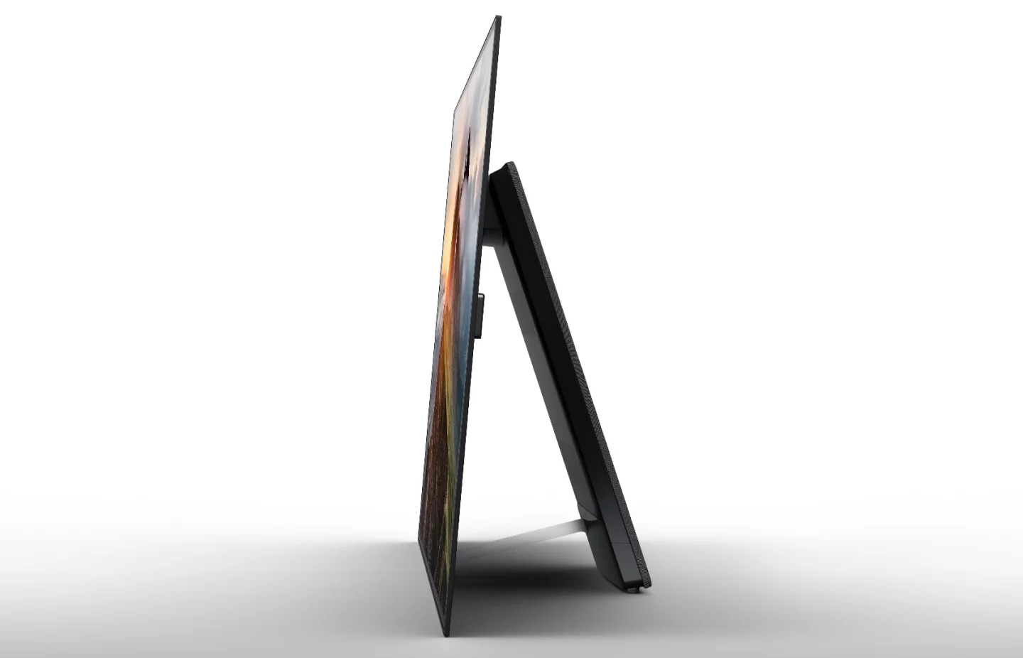 Sony's new flagship A1E Bravia OLED Series has a large rear-facing subwoofer that also serves as the TV's stand