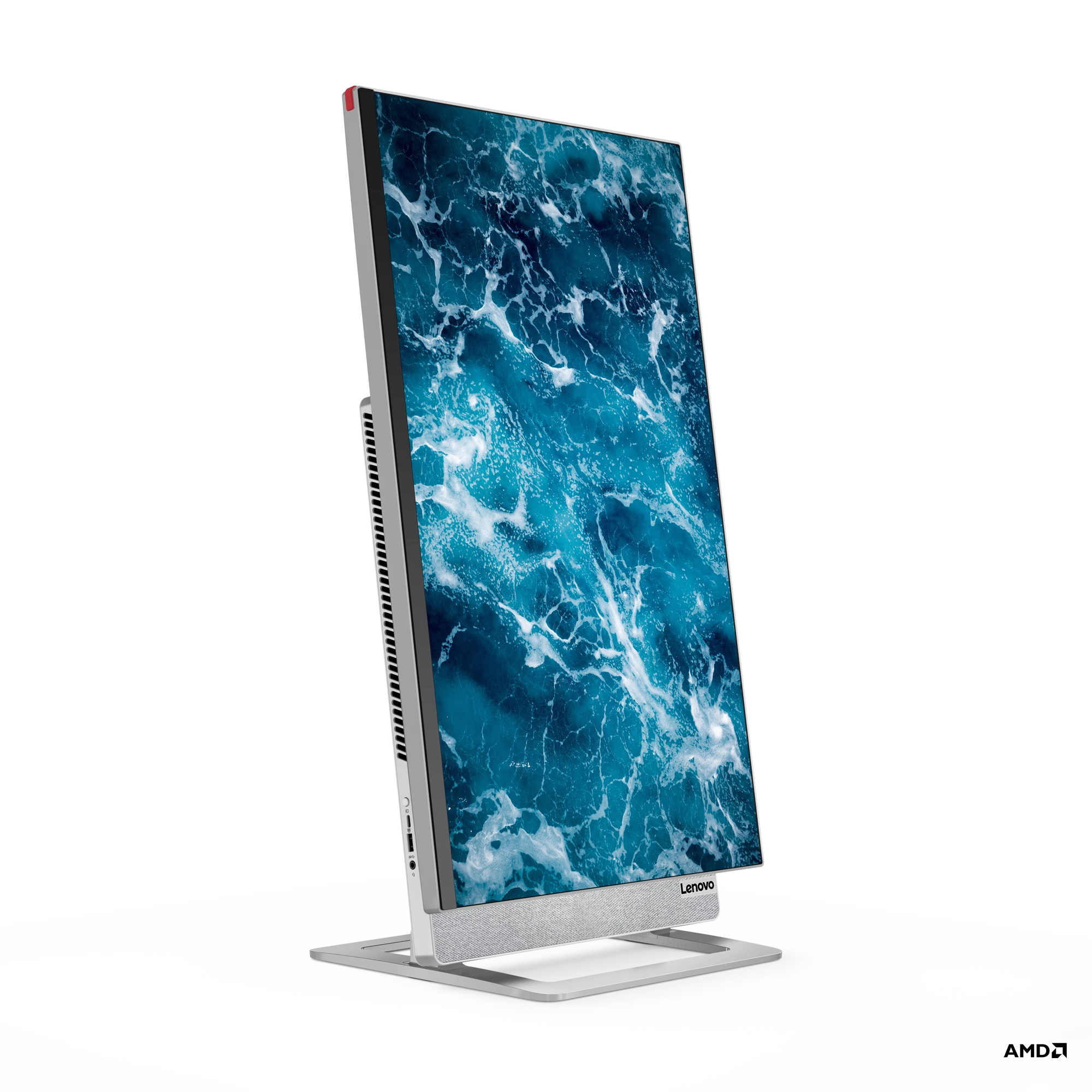With the push of a finger, the 27-inch 4K display can swivel 90 degrees for portrait view