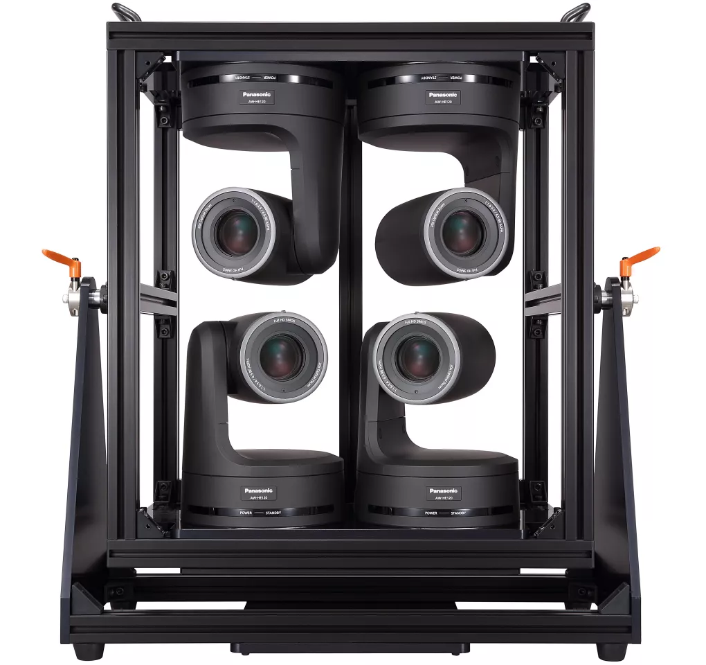 Software is used to “seamlessly” stitch the four cameras’ shots together in real time, side-by-side, to form one really wide picture