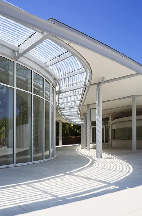 The fritted aspect of the glass also hopes to help prevent birds from flying into the glass panels